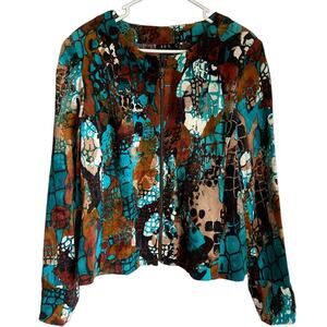 RTQ Vintage Aqua and Chocolate Zipper Front Blazer Size L Western Country Buckle